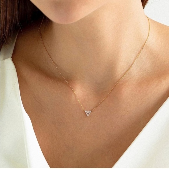 GOLD 14k Gold Plated Cubic Zirconia Triangle Pendant Necklace - Picture 2 of 3